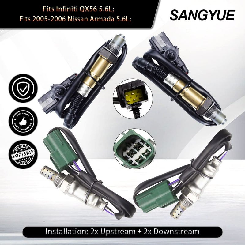 Sangyue 4X Oxygen O2 Sensor for 2004 2005 2006 Infiniti QX56 5.6L; 2004-2006 Nissan Titan 5.6L Upstream + Downstream - Image 2